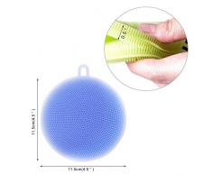 Esponjas de Silicona, Morbuy Múltiples Fines Esponja De Silicona Reutilizable Fregadora De Cocina Grado De Comida Antiadherente Libre De Arañazos Esponja Antibacterial Cepillo (Azul)