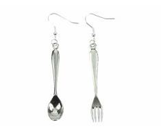Cuchara y tenedor Cubiertos pendientes percha Miniblings cocción de alimentos 55mm cocina de plata