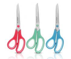 KUONIIY Tijeras, Hoja Recubierta de Titanio Súper Afilada, Conjunto de 3 Tijeras Multiusos con Mango Suave y Cómodo, 20,3 cm, Rojo, Verde, Azul