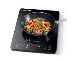 Placa Inducción Portatil AMZCHEF, placa de inducción de 2000 W con cuerpo delgado, 10 niveles de potencia, 10 configuraciones de temperatura, control táctil del sensor, temporizador de 3 horas, negro