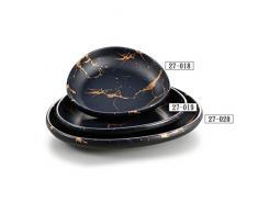 Vajilla 100% Melamina durable estilo INS, vajilla de efecto superficial de mármol negro, apto para lavavajillas, portátil para acampar,B