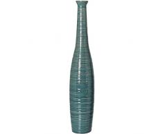 DRW - Jarrón Alto de cerámica Largo de Suelo Azul Verdoso ø19x102 Cm