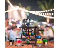 Relaxdays Jaula de Bingo Juego de Beber, Rueda de lotería con manivela y Montaje, 6 Vasos de chupito, 48 Pelotas, Juego de Fiesta Divertido, Colorido