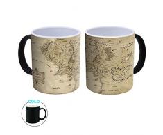 Colormugs Taza de café de cerámica Que Cambia el Calor del Mapa de la Tierra del Señor de los Anillos, 300 ml