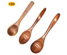 Yueser 3 Piezas Cuchara de Madera Natural Eco-Friendly Vajilla Sopa Té Miel Cuchara de café Accesorios de Cocina(3 Tamaños)
