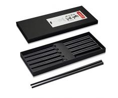 AOOSY 5 pares de palillos de fibra de vidrio aptos para lavavajillas, palillos japoneses Palillos negros de aleación reutilizable Palillos negros Juego de palillos antideslizantes de sushi negro