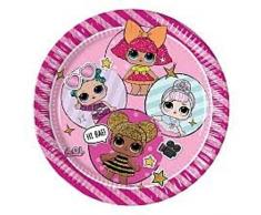 CAPRILO Lote de Cubiertos Infantiles Desechables L.O.L (16 Vasos, 16 Platos y 20 Servilletas) .Vajillas y Complementos. Juguetes para Fiestas de Cumpleaños, Bodas, Bautizos y Comuniones.