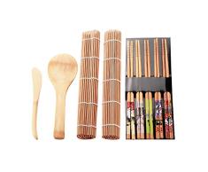 Kit para hacer sushi, 8 piezas de bambú Herramienta para hacer sushi, 1 X cuchara, 1 X hoja de sushi, 1 X cortina de sushi, 5 X pares de palillos, kit de sushi para principiantes