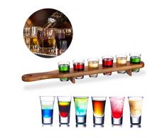 Relaxdays, 4 cl, Marrón Set de 6 Vasos, Porta chupitos, Medio Metro, Madera y Cristal