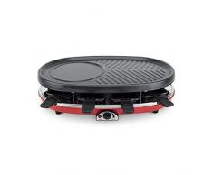 H.Koenig RP418 Raclette - Grill para 8 personas, 1500 W, Acero Inoxidable, Negro, Gris, Rojo
