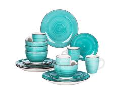 vancasso Serie Bella Vajillas de 16 Piezas Juego de Vajillas Completas Gres para 4 Personas Estilo Moroccan, Verde