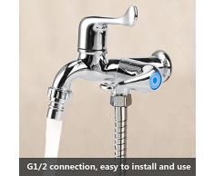 Fdit Grifo de Fregadero de Agua Grifo de Mezclador de un Solo Refrigerador Grifo Doble de Interruptor para Lavadora Cocina Jardín Socialme-eu(Manija de cola G1/2)