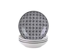 Vancasso 4 piezas Platos Hondos Estilo Japonés Pintado a Mano Gris Spot – Plato de Sopa, de Porcelana Vajilla Plato para Ensalada, (21 x 21 x 4,5 cm)