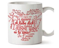 Mugffins Tazas Desayuno Originales para Enamorados, Regalos de Pareja, Novios, San Valentín - Te Quiero/I Love You/múltiples Idiomas - Tazas de cerámica con Frases