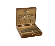 Monix Oslo - Set 49 piezas cubiertos de acero inox 18/10 con cuchillo chuletero y estuche estilo Nogal
