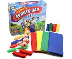 KreativeKraft Juguetes de Jardin para Niños Carrera de Sacos Huevo y Cuchara Carreras 3 Patas Juegos de Fiesta para Niño Niña