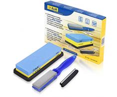 S&R Juego Piedras Afilar Cuchillos: 1 Piedra 1000/4000 con base de silicona + 1 Piedra 120/240 portátil + 1 Guía de Ángulo. Afilador Profesional de Cuchillos, Tijeras, Cinceles, Hachas