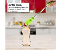 Limpiador de Cocina con Cepillo Antirresbaladizo para Cepillo de Silicona, Botella de Agua para Deportes, Vasos, Copas de Vino, Platos con Limpieza de Lavado de Cuello Largo(Verde)