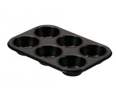 Guardini, Gardenia, Molde para 6 Muffins 18,5x27cm. Material: Acero con Revestimiento Antiadherente, Color Negro.