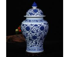 Antigua muy buena China pintada a mano flor azul y blanco jarrón de porcelana estatua