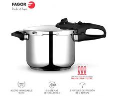 Fagor Duo Olla a presión Super rápida, Acero Inoxidable 18/10, Todo Tipo de cocinas, INDUCCION Total. Fondo termodifusor IMPAKSTEEL máxima Resistencia, 5 Sistemas Seguridad, 2 Niveles de presión (6L)