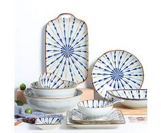 Cuenco TONGTONG SHOP Plato Vajilla de Estilo japonés Hogar Creativo Irregular Cena Plato Plato Pescado Traje de cerámica y Viento Textura en Relieve (Color : Set)