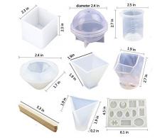 LAMEET Moldes de Resina Paquete de 7 (18 Formas) DIY Molde Silicona para Resina con 24 Pernos de Ojo de Tornillo, Tazas y Palos de Medición