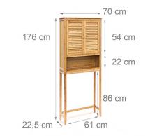 Relaxdays Lamell bambú Lavadora Armario, Suelo Unidad de Almacenamiento, Armario de baño con Puertas con alas y 3 estantes, Madera, Natural marrón, 170 x 70 x 22,5 cm