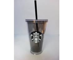 Starbucks - Vaso para bebidas frías con tapa y pajita, 473 ml de plástico gris tintado