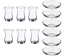 12 piezas. Juego de vasos de té turcos lisos de 125 ml y platillos redondos.