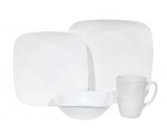 Corelle - Juego de vajilla de 16 piezas, de vidrio Vitrelle resistente a las roturas y las desportilladuras, modelo Pure White, servicio para 4 personas, color blanco