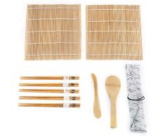 Kit de Fabricación de Sushi Bamboo Paquete de 9 Piezas Incluye 2 Esteras Giratorias 5 Palillos 1 Paleta 1 Cuchilla de Sushi Utensilios de Cocina y Utensilios de Cocina