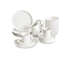 Set de vajilla de porcelana Svea, Juego de vajilla redonda de calidad en blanco para 6 personas de fina porcelana Bone china con diseño escandinavo moderno