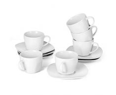 MALACASA, Series Elisa, 12 Piezas Juegos de Cafe de Porcelana 6 Tazas y 6 Platillos servicios de cafe para 6 Personas
