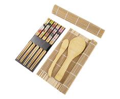BESTONZON 15pcs kit de sushi de bambú que hace con 2 cintas de correr 5 pares de palillos de arroz paddle rice spreader