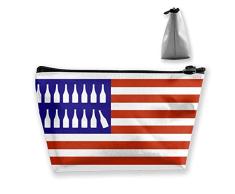 Apenado Rojo Blanco y Azul Copa de Vino Bandera Americana Bolsa de Maquillaje Mujer Bolsa de cosméticos Viaje práctico Organizador Bolsa de Aseo