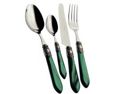 Bugatti Cubertería 24 Piezas Acero Inoxidable 18/10 (de) Oxford Mother of Pearl Anillo Plata Mango, Verde