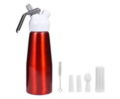 Crema Batida Dispensador - Dispensadores de Nata, Aluminio Batida dispensador de Espuma Maker con 3 boquillas for Postre de la Crema de Mantequilla 500ML (Color : Red)