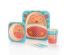 Vajilla infantil de 5 piezas de All Kids United, fabricada en bambú y con 9 diseños disponibles