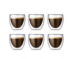 Bodum Pavina - Set de 6 vasos térmicos, 0,08 l, cristal borosilicato, transparentes