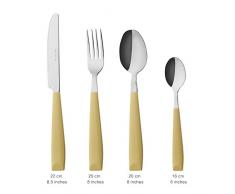 Exzact Juego de cubertería de 16 PCS - Acero Inoxidable con Mangos Anchos de plástico - 4 x Cena tenedors, 4 x Cuchillos, 4 x cucharas Cena, 4 x cucharaditas (Pastel Amarillo)(WF232W)
