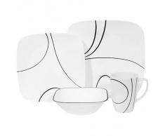 Corelle - Juego de vajilla de 16 piezas, de vidrio Vitrelle resistente a las roturas y las desportilladuras, modelo Simple Lines, servicio para 4 personas, color negro