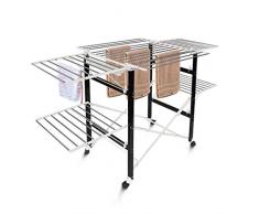 Todeco - Tendedero Plegable, Tendedero de Ropa Plegable - Material: Plástico ABS - Tamaño de Las Rejillas Laterales Plegables Grandes: 49,0 x 43,2 cm (x 4 Piezas) - 174 x 105 x 84 cm, Negro/Blanco