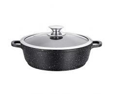 Kamberg - 0008040 - Olla Baja 24 cm - Aluminio Fundido- Revestimiento Piedra antiadherente - Tapa de Vidrio - Todos los incendios, incluida la inducción - Sin PFOA