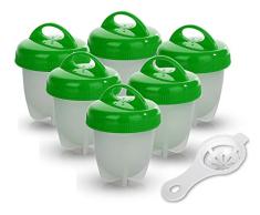 Hervidor de Huevos - 6 Hueveras Antiadherente Huevos Escalfados Cocedor [Sin BPA/Aprobado por la FDA/Aptas para el Lavavajillas] con Separador de Huevo (Verde)