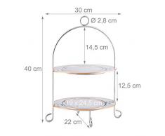 Relaxdays 2Â Pisos Etagere, Fuente para Fruta, Pasteles, Magdalenas, Decor, postres, HxWxD: 40Â x 30Â x 22Â cm, Color Plateado