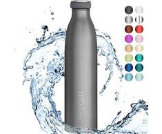 720°DGREE Botella Agua Acero Inoxidable milkyBottle – 1 Litro, 1l, 1000ml, Gris | Novedoso Antigoteo con Termo de vacío térmico termica Beber en el Camino Deportiva Outdoor Niños