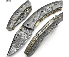 9032 Artesanal de acero de Damasco Cuchillo de bolsillo plegable con funda