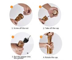 SHiZAK - Molinillo de Sal y Pimienta de Madera Ajustable (2 Unidades, 20,3 cm, 1 Cepillo de Limpieza)