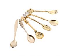 Fdit 6/Juego De Cubiertos Vintage Cuchara Postre Cuchara mezcladora café té Cuchara Hielo (fruta Tenedor Royal Style metal mini tallada Cocina fruta Cuchara para cocina comedor Bar Süße aperitivos